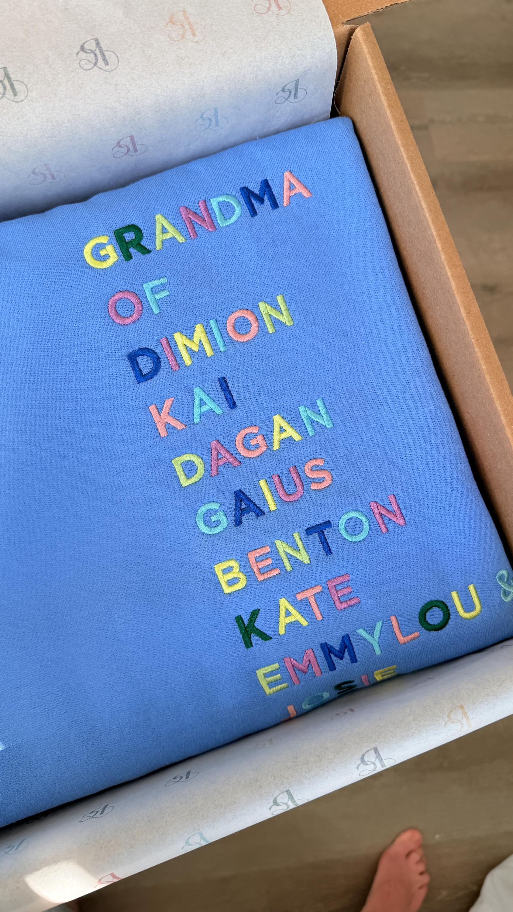 Custom Embroidered Nana Sweatshirt with Grandkids Names, Gift for Nana, Mother's Day Gift