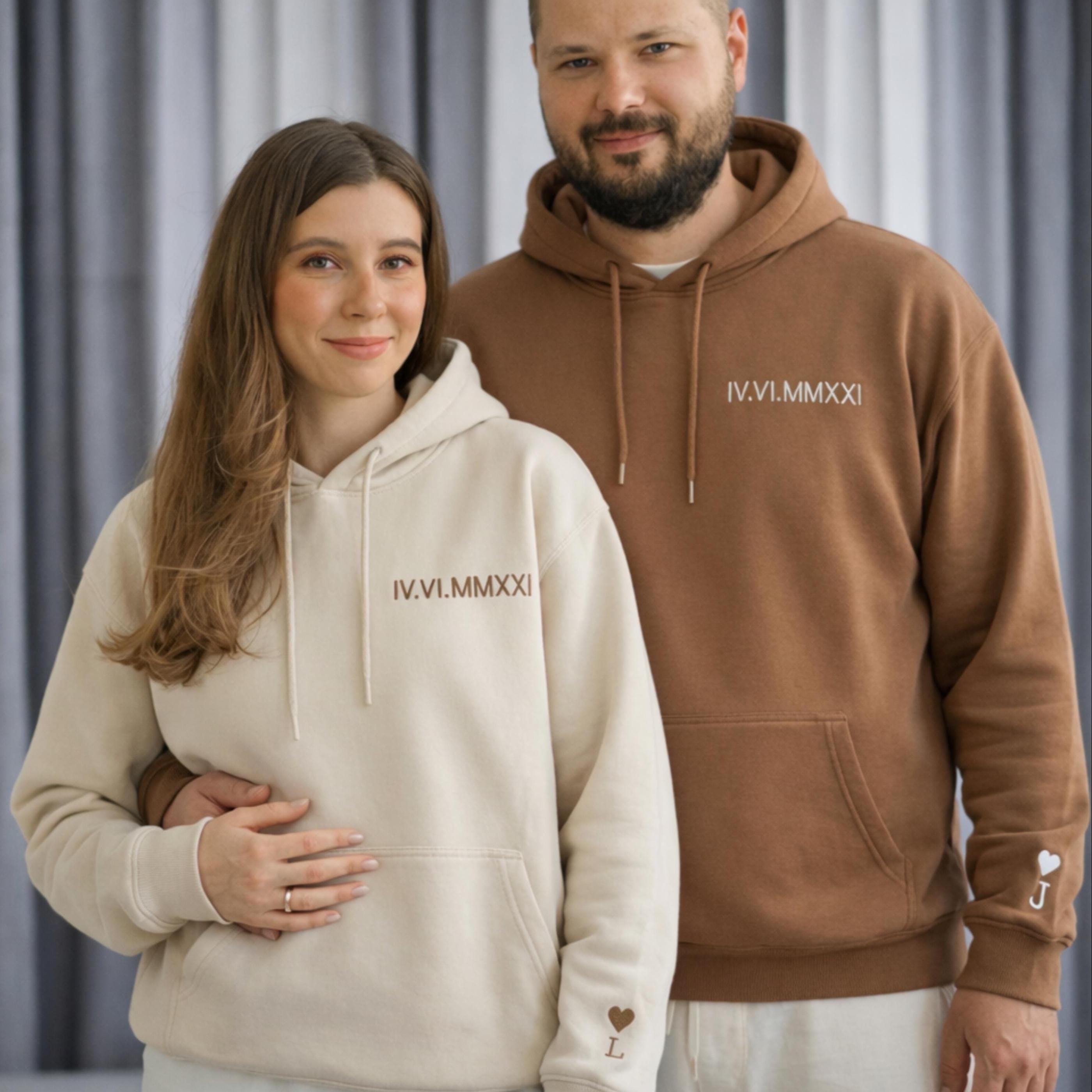 Custom Embroidered Roman Numeral Hoodie, Gift for Couples, Personalized Wedding Gift, Anniversary Gift for Her, Wedding Day Date Sweatshirt