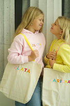 Embroidered Kids Name Tote Bag, Personalized Canvas Daycare Bag, Custom Name Kids Tote Bag