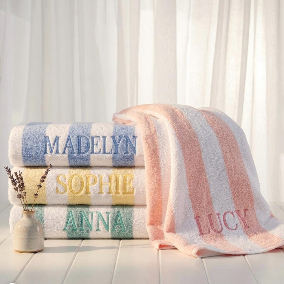 Embroidered Cabana Stripe Towels, Personalized Beach Towel, Personalized Gifts, Custom Towel, Bachelorette Party Gift, Monogrammed Favor
