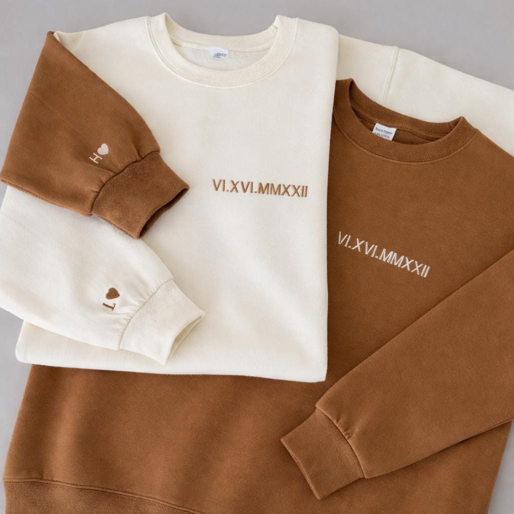 Custom Embroidered Roman Numeral Sweater, Couple Matching Sweaters, Wedding Gift, Anniversary Gift for Her, Wedding Day Data Sweatshirt