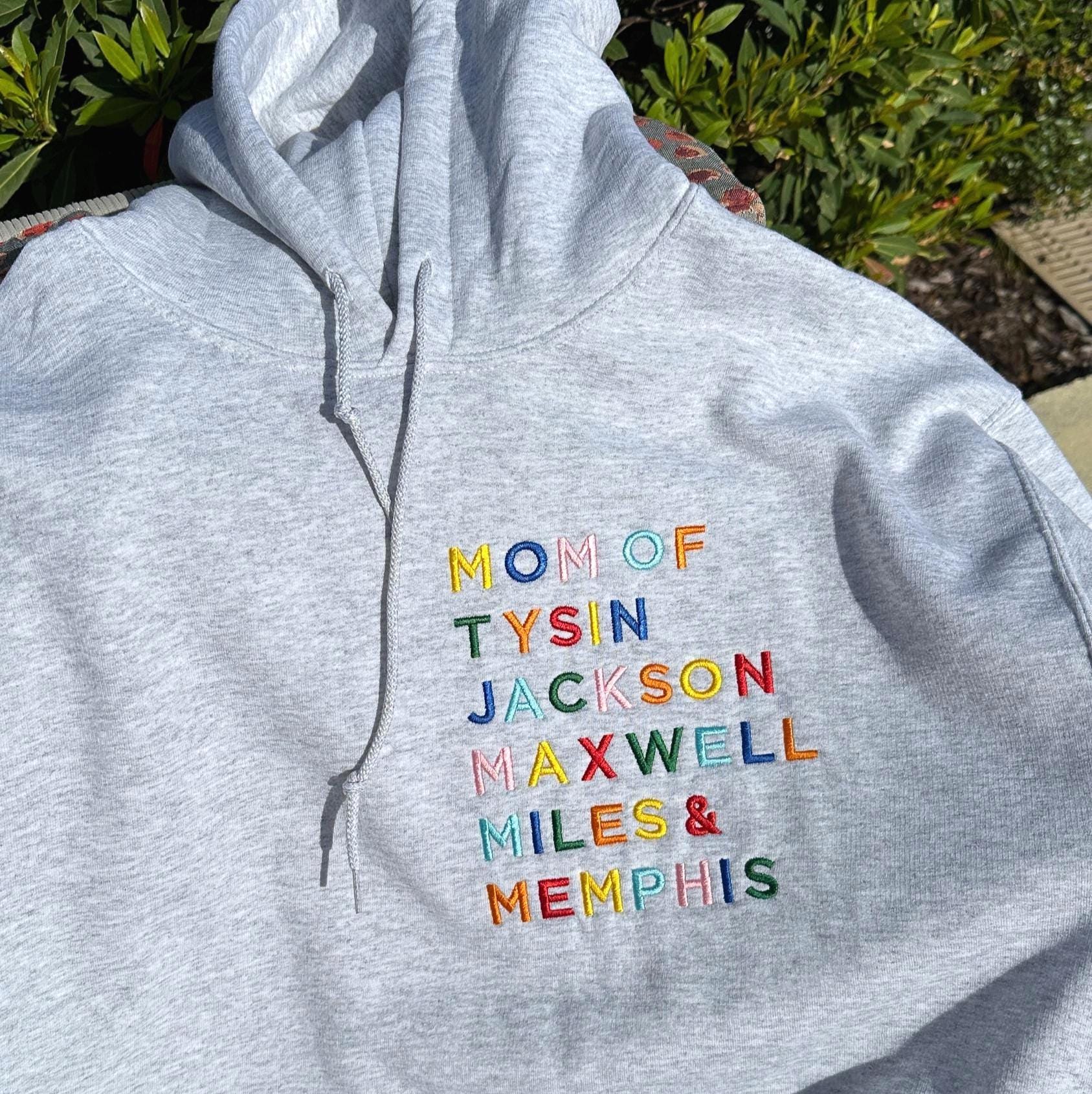 Custom Embroidered Hooded Sweatshirt with Kids Names, Mother's Day Gift, Gift for Mom Dad Grandma Grandpa, Nana Papa Hoodie, Auntie Gift