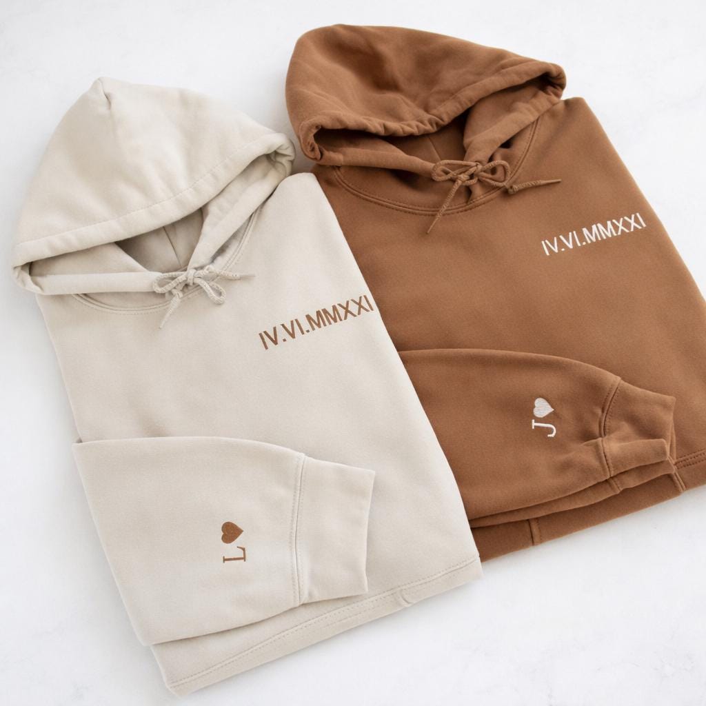 Custom Embroidered Roman Numeral Hoodie, Gift for Couples, Personalized Wedding Gift, Anniversary Gift for Her, Wedding Day Date Sweatshirt