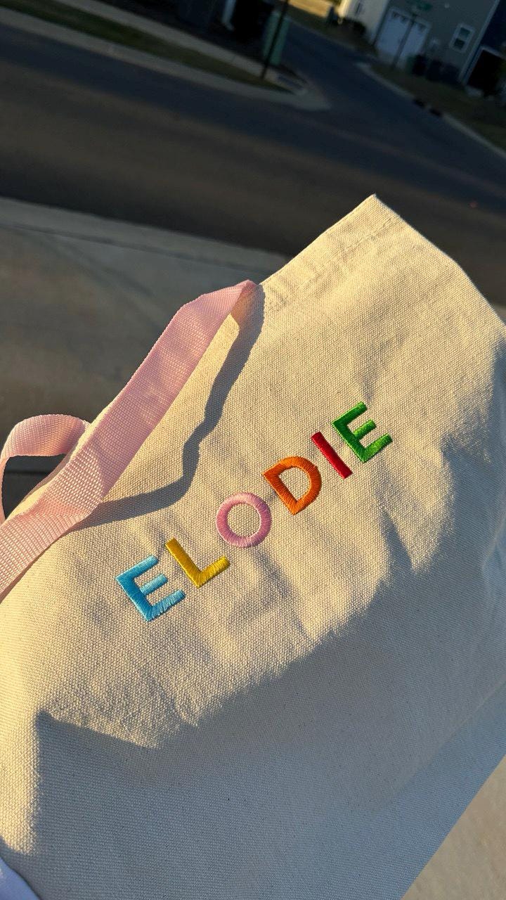 Embroidered Kids Name Tote Bag, Personalized Canvas Daycare Bag, Custom Name Kids Tote Bag
