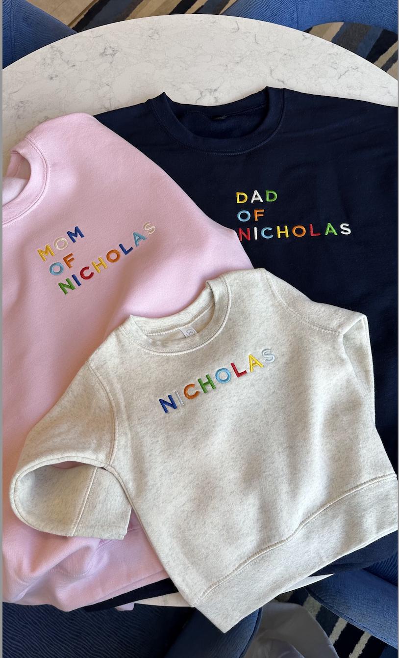 Custom Embroidery Personalized Handmade Gift for Mom Dad Parents Family Sweatshirt with Kids Names, Mother's Father's Day Gift, Family Look