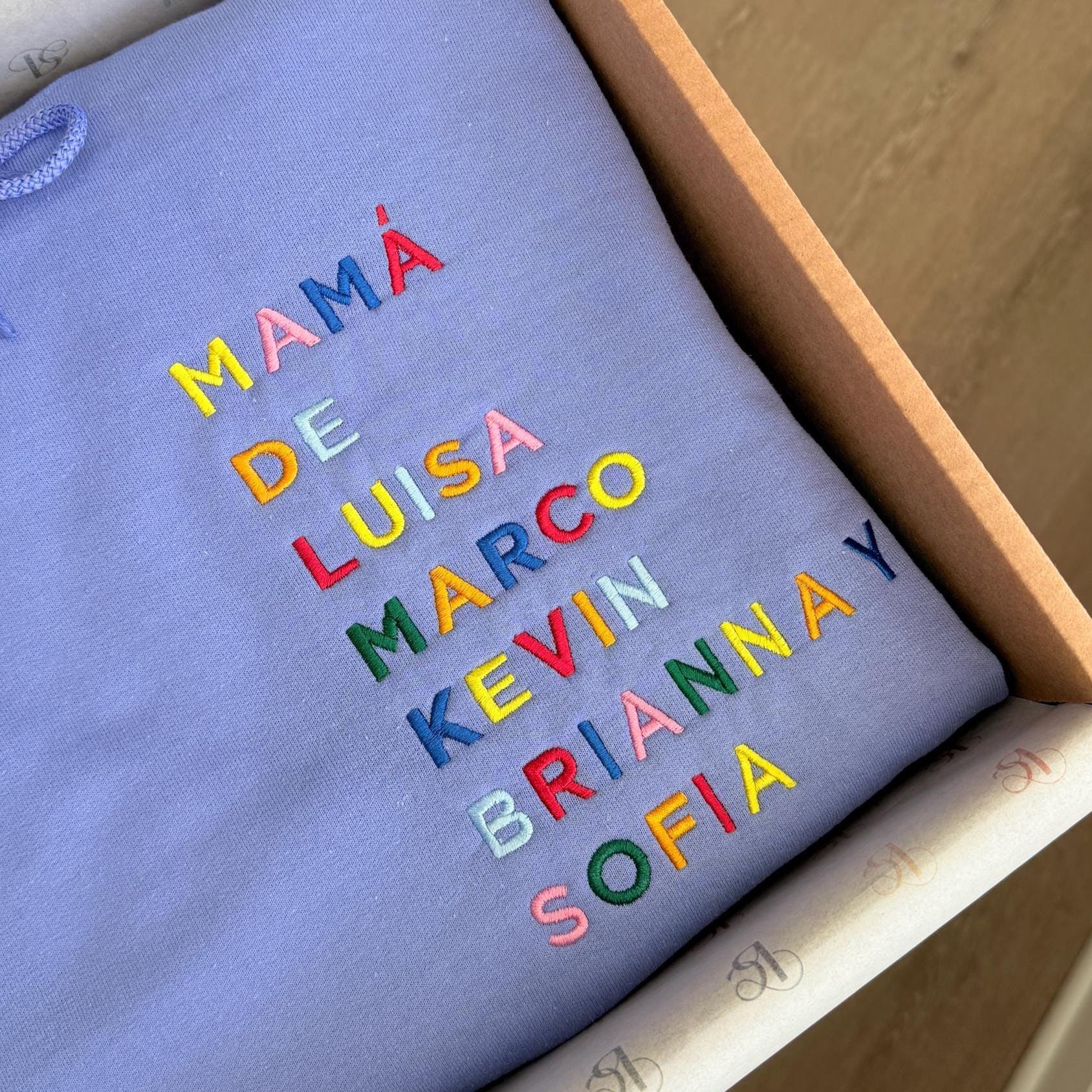 Custom Embroidered Hooded Sweatshirt with Kids Names, Mother's Day Gift, Gift for Mom Dad Grandma Grandpa, Nana Papa Hoodie, Auntie Gift