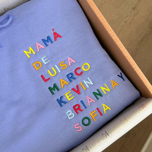 Custom Embroidered Hooded Sweatshirt with Kids Names, Mother's Day Gift, Gift for Mom Dad Grandma Grandpa, Nana Papa Hoodie, Auntie Gift