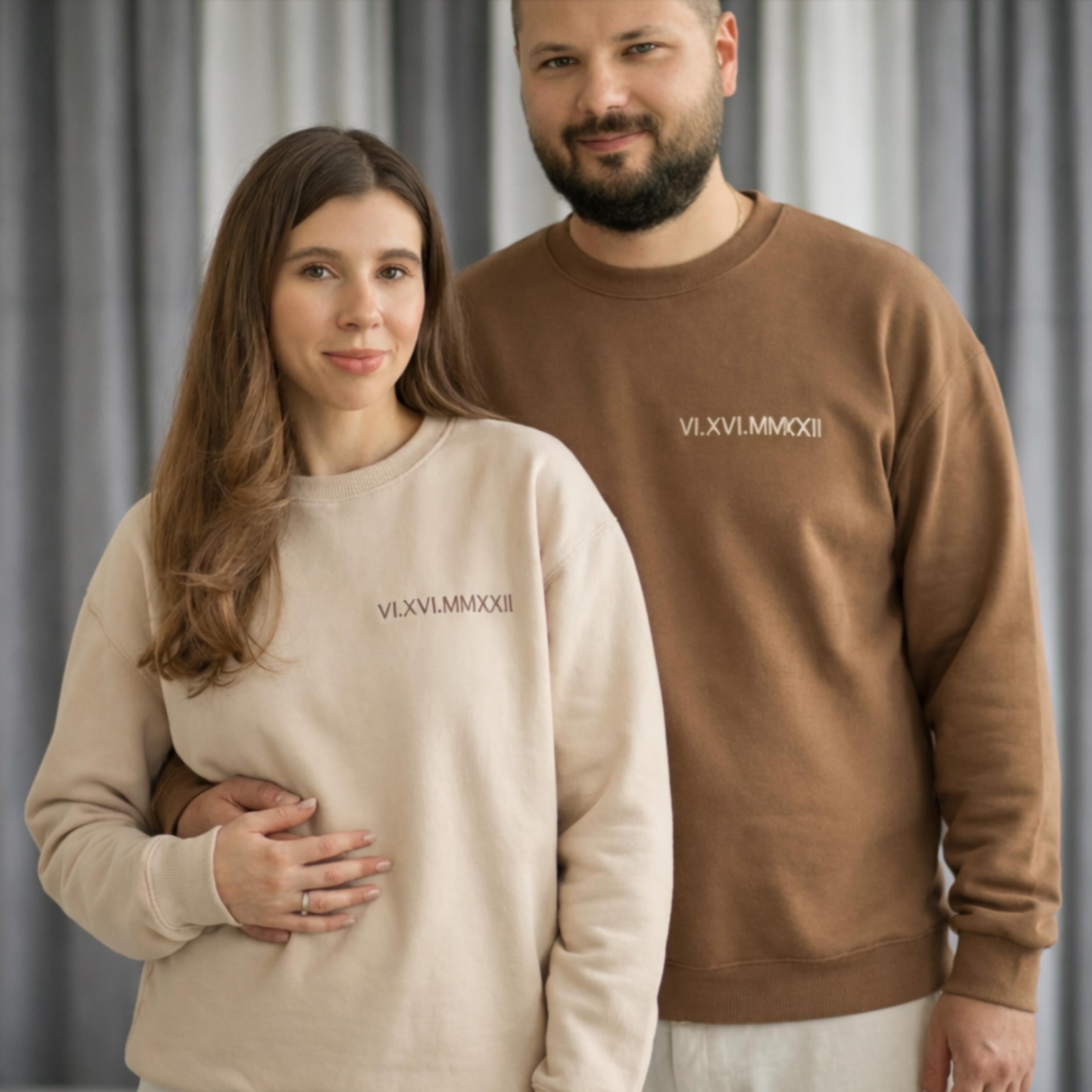 Custom Embroidered Roman Numeral Sweater, Gift for Couples, Personalized Wedding Gift, Anniversary Gift for Her, Wedding Day Sweatshirt