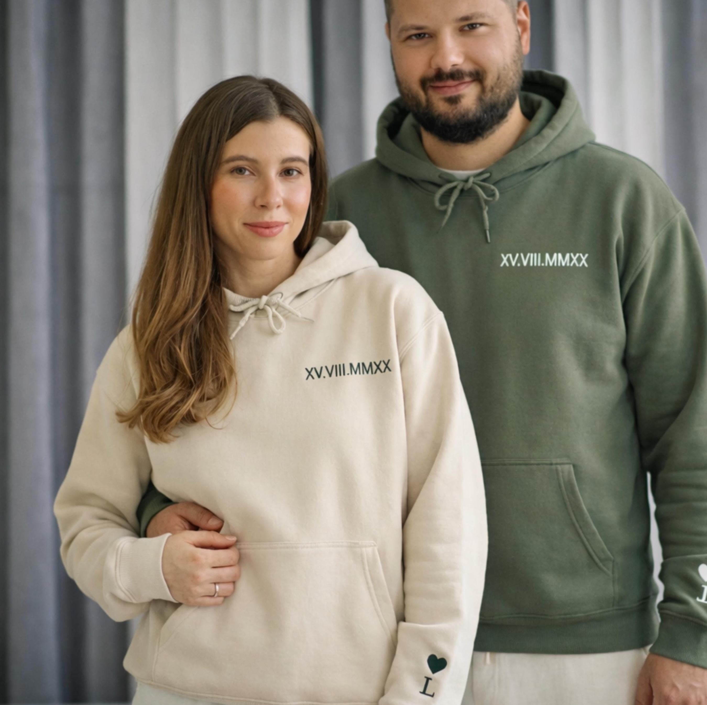 Custom Embroidered Roman Numeral Hoodie, Gift for Couples, Personalized Wedding Gift, Anniversary Gift for Her, Wedding Day Date Sweatshirt