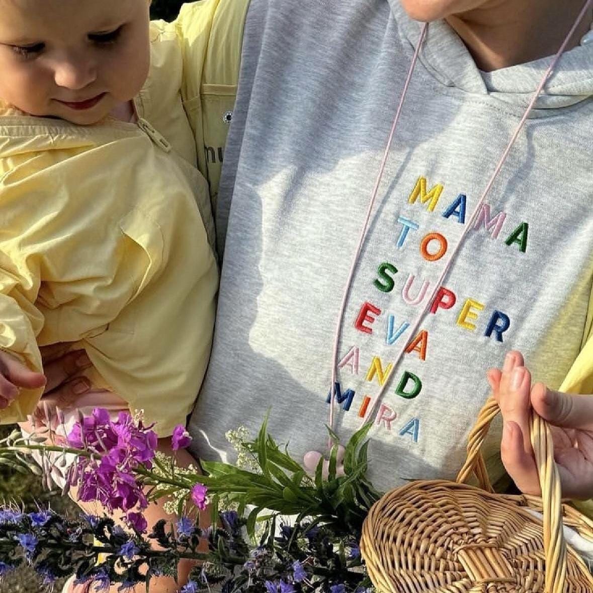 Custom Embroidered Hooded Sweatshirt with Kids Names, Mother's Day Gift, Gift for Mom Dad Grandma Grandpa, Nana Papa Hoodie, Auntie Gift