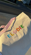 Embroidered Kids Name Tote Bag, Personalized Canvas Daycare Bag, Custom Name Kids Tote Bag
