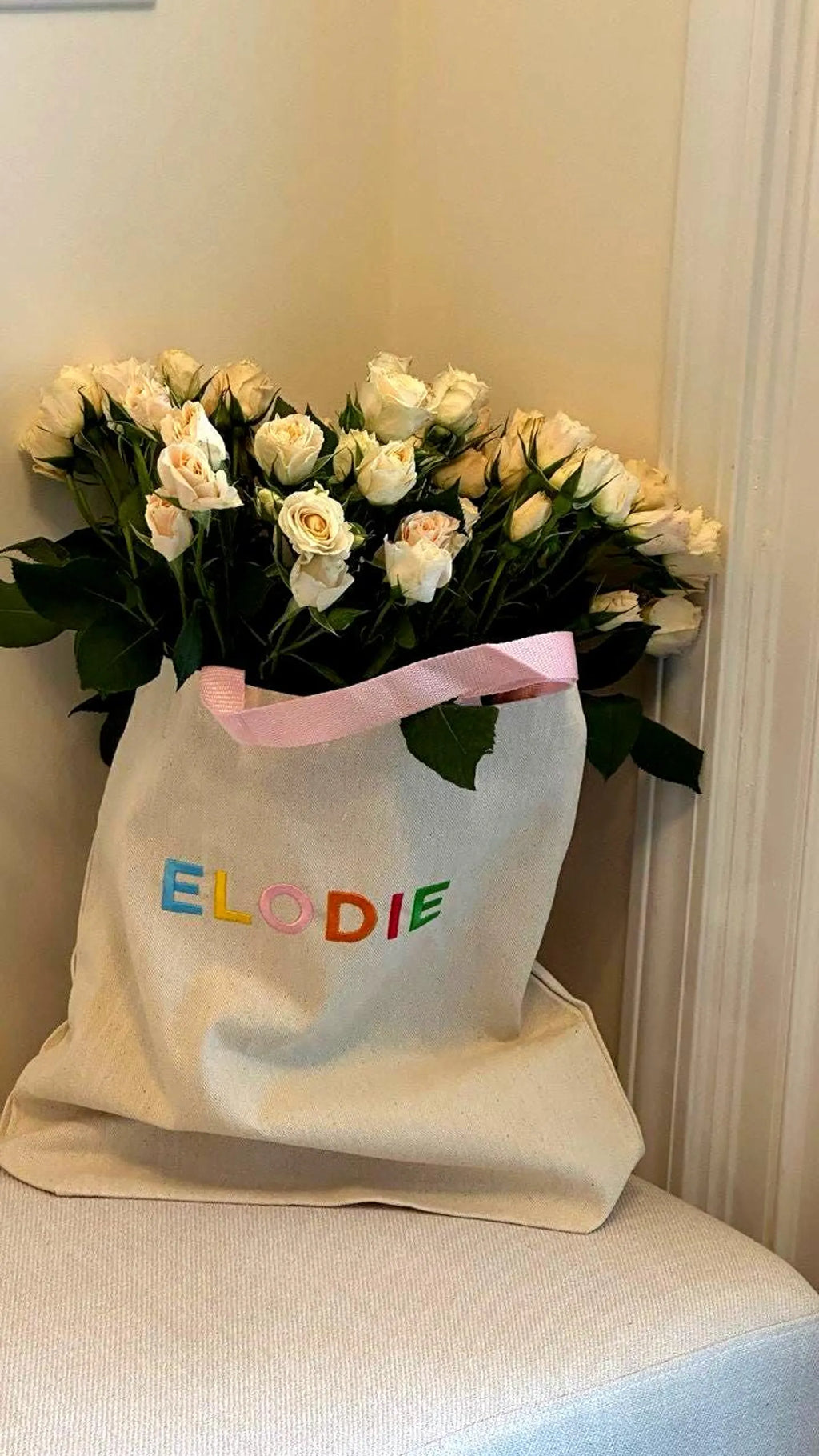 Embroidered Kids Name Tote Bag, Personalized Canvas Daycare Bag, Custom Name Kids Tote Bag