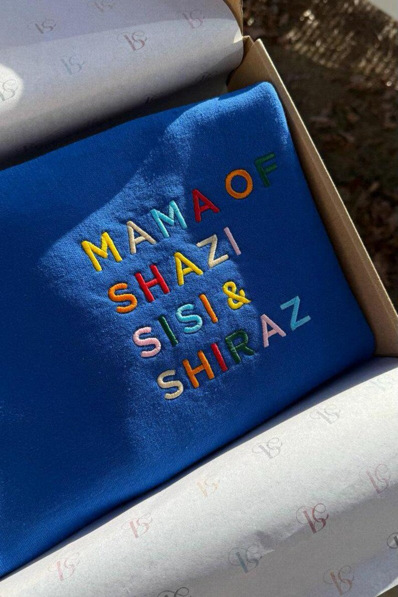 Mama Sweatshirt with Embroidered Kids Names, Custom Mother's Day Gift, Personalized Mama Birthday Sweater