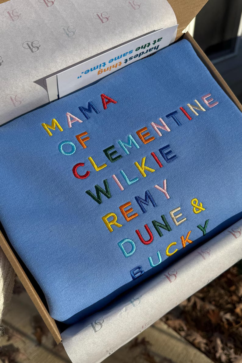 Mama Sweatshirt with Embroidered Kids Names, Custom Mother's Day Gift, Personalized Mama Birthday Sweater