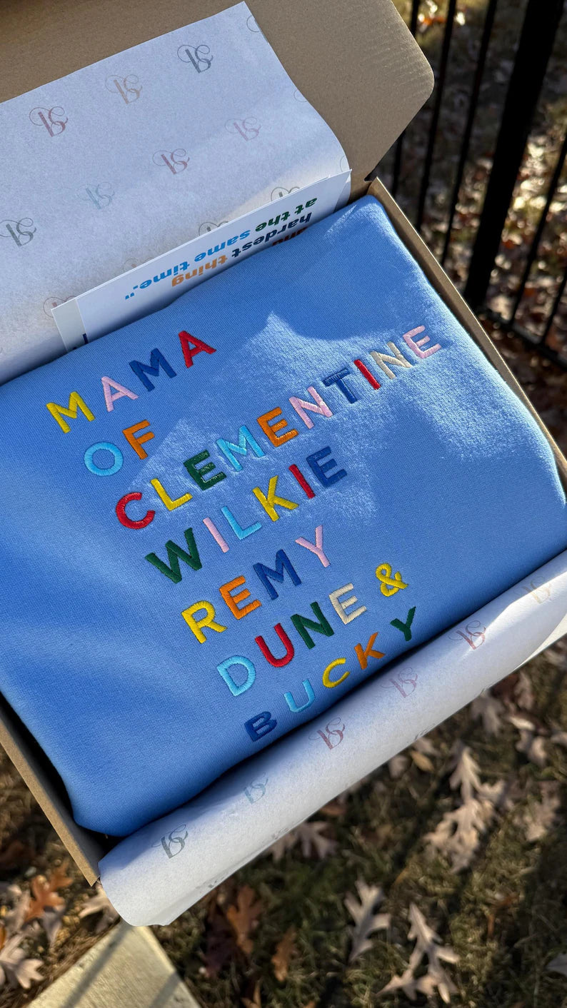 Mama Sweatshirt with Embroidered Kids Names, Custom Mother's Day Gift, Personalized Mama Birthday Sweater