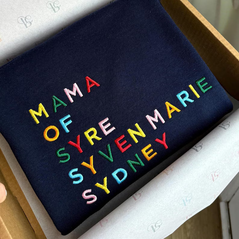 Mama Sweatshirt with Embroidered Kids Names, Custom Mother's Day Gift, Personalized Mama Birthday Sweater