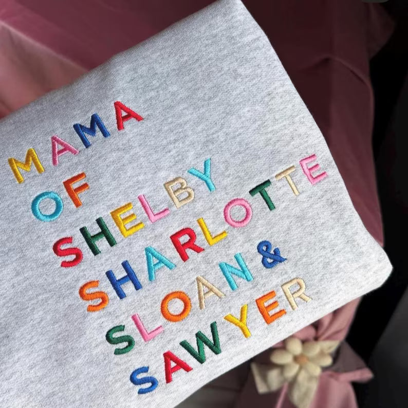 Mama Sweatshirt with Embroidered Kids Names, Custom Mother's Day Gift, Personalized Mama Birthday Sweater