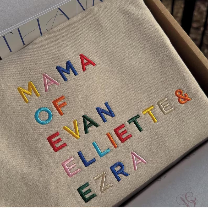 Mama Sweatshirt with Embroidered Kids Names, Custom Mother's Day Gift, Personalized Mama Birthday Sweater
