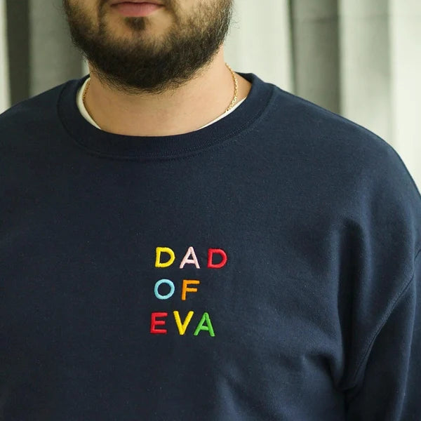 Custom Embroidered Dad Sweatshirt with Kids Names, Father's Day Gift, Husband New Dad First Time Dad Gift