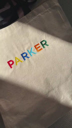 Embroidered Kids Name Tote Bag, Personalized Canvas Daycare Bag, Custom Name Kids Tote Bag