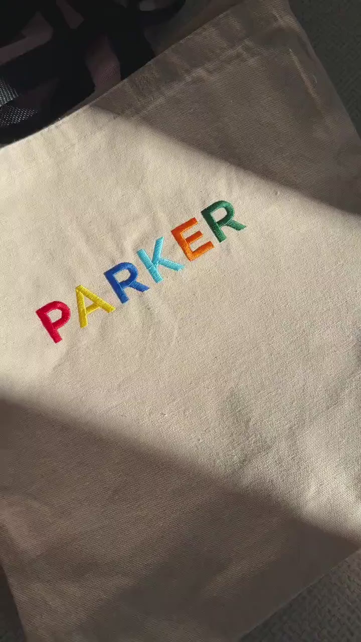 Embroidered Kids Name Tote Bag, Personalized Canvas Daycare Bag, Custom Name Kids Tote Bag